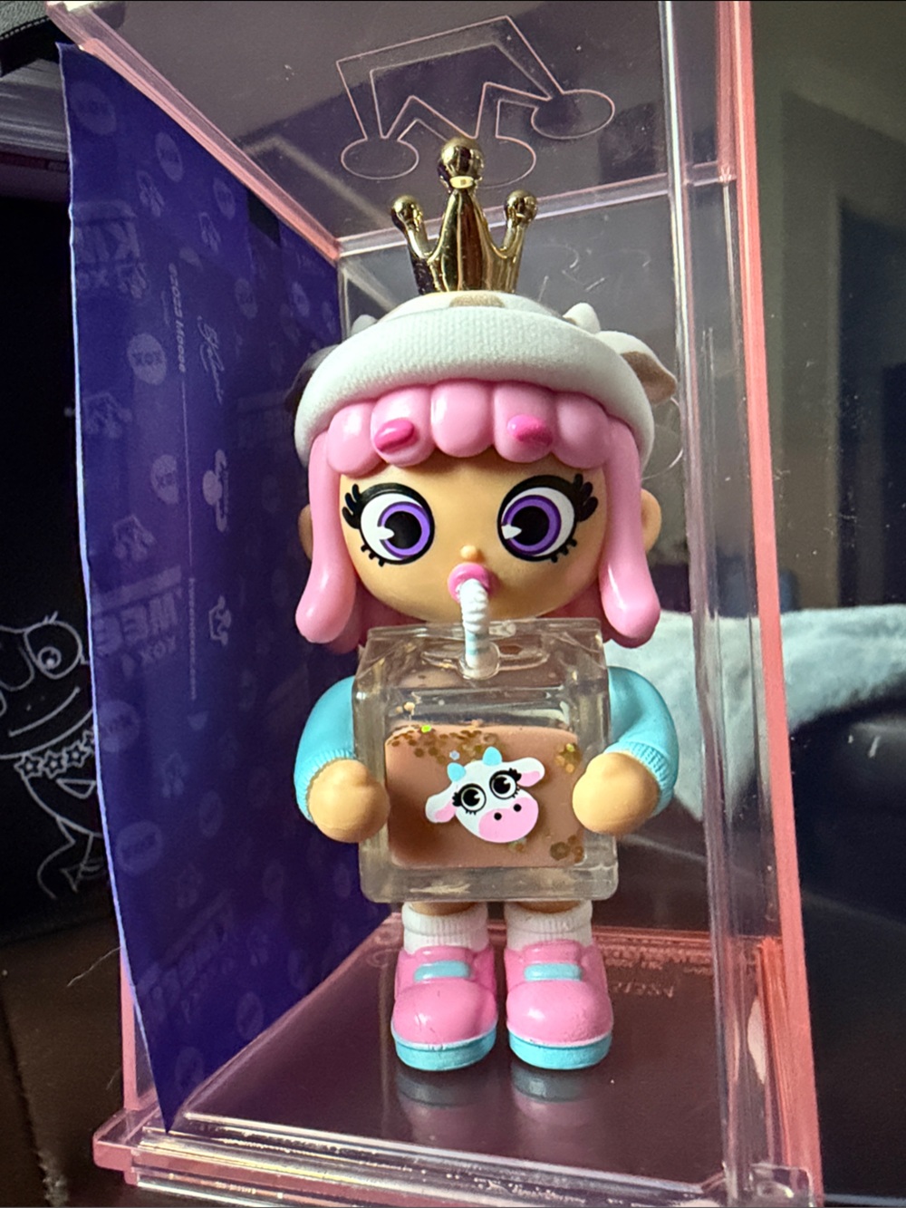 Kweenie doll Kids Pink & Blue Doll Figure with Gold Crown - Cute Drink Accessory